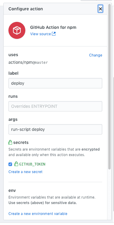 configure action